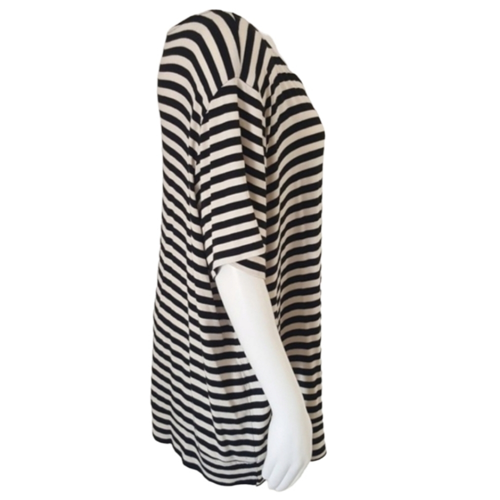 ELLEN TRACY Black White Striped Tee Plus Size 2X Tie Front Scoop Neck Top - Picture 3 of 10